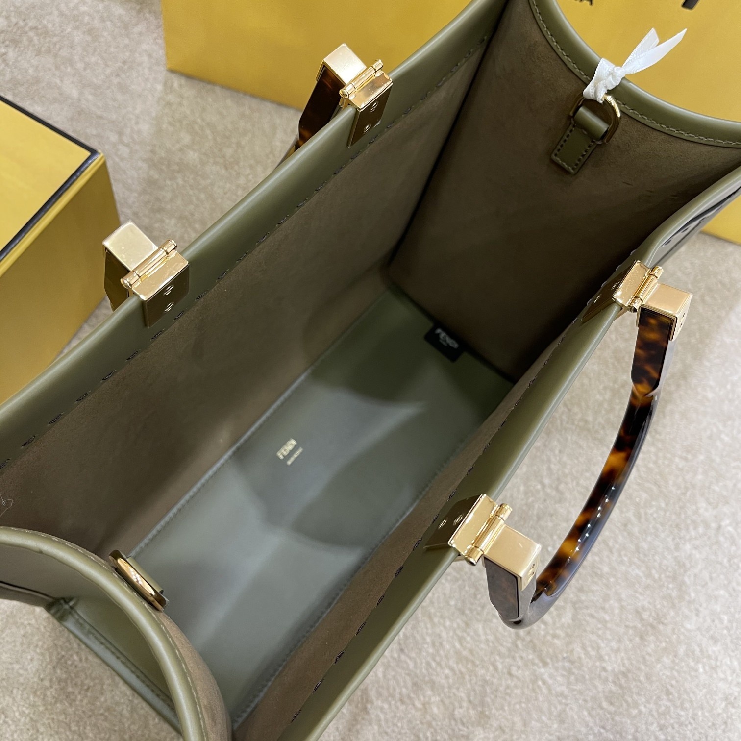 Fendi Medium Sunshine Shopper Green Leather Bag 